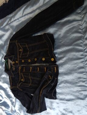 Source Unknown Dark Blue Jean Jacket with Gold Stitching